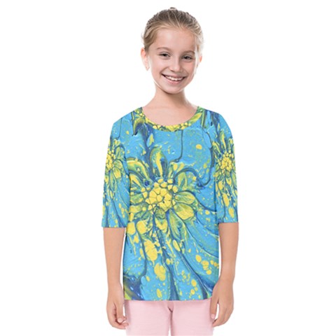 Blue Flower Kids  Quarter Sleeve Raglan Tee by lwdstudio