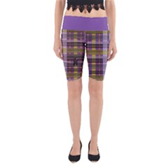 Playing With Plaid Kitten (purple) Halloween Pattern Yoga Cropped Leggings by emilyzragz