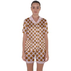 Waffle Polka Dot Pattern Satin Short Sleeve Pyjamas Set by emilyzragz