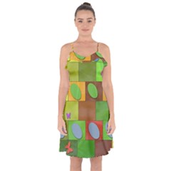 Easter Egg Happy Easter Colorful Ruffle Detail Chiffon Dress by Sapixe