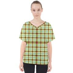Geometric Tartan Pattern Square V-neck Dolman Drape Top by Sapixe