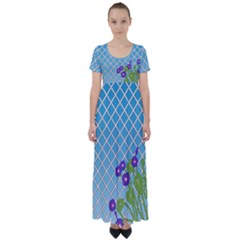 Morning Glory Argyle (blue Sky) Pattern High Waist Short Sleeve Maxi Dress by emilyzragz