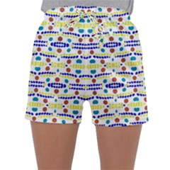 Retro Blue Yellow Brown Teal Dot Pattern Sleepwear Shorts by BrightVibesDesign