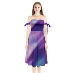 Purple Background Art Abstract Watercolor Shoulder Tie Bardot Midi Dress by Sapixe
