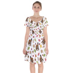 Thanksgiving Turkey Pattern Short Sleeve Bardot Dress by Valentinaart