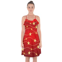 Stars Background Christmas Decoration Ruffle Detail Chiffon Dress by Sapixe