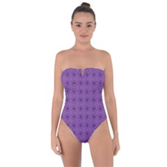 Pattern Spiders Purple And Black Halloween Gothic Modern Tie Back One Piece Swimsuit by genx