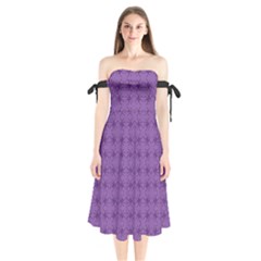 Pattern Spiders Purple And Black Halloween Gothic Modern Shoulder Tie Bardot Midi Dress by genx