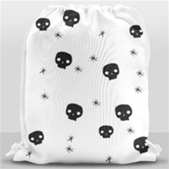 Pattern Skull Stars Handrawn Naive Halloween Gothic Black And White Drawstring Bag (large) by genx