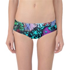 Graffiti Woman And Monsters Turquoise Cyan And Purple Bright Urban Art With Stars Classic Bikini Bottoms by genx