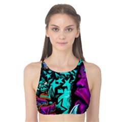 Graffiti Woman And Monsters Turquoise Cyan And Purple Bright Urban Art With Stars Tank Bikini Top by genx