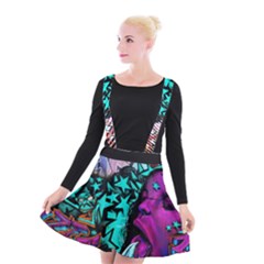 Graffiti Woman And Monsters Turquoise Cyan And Purple Bright Urban Art With Stars Suspender Skater Skirt by genx