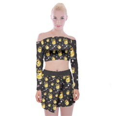 Doge Much Thug Wow Pattern Funny Kekistan Meme Dog Black Background Off Shoulder Top With Mini Skirt Set by snek
