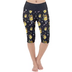 Doge Much Thug Wow Pattern Funny Kekistan Meme Dog Black Background Lightweight Velour Cropped Yoga Leggings by snek