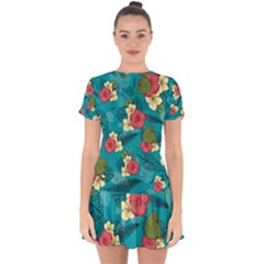 Apu Apustaja And Groyper Pepe The Frog Frens Hawaiian Shirt With Red Hibiscus On Green Background From Kekistan Drop Hem Mini Chiffon Dress by snek