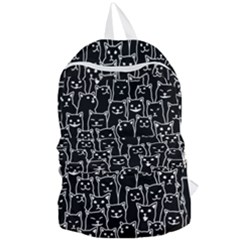 Funny Cat Pattern Organic Style Minimalist On Black Background Foldable Lightweight Backpack by genx