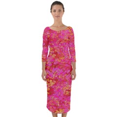 Red Party Dress Quarter Sleeve Midi  by 1dsign