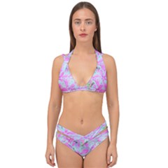 Hot Pink And White Peppermint Twist Flower Petals Double Strap Halter Bikini Set by myrubiogarden