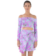 Hot Pink And White Peppermint Twist Flower Petals Off Shoulder Top With Skirt Set by myrubiogarden
