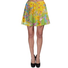 Pretty Yellow And Red Flowers With Turquoise Skater Skirt by myrubiogarden