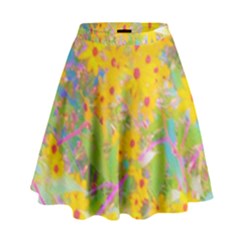 Pretty Yellow And Red Flowers With Turquoise High Waist Skirt by myrubiogarden