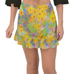 Pretty Yellow And Red Flowers With Turquoise Fishtail Mini Chiffon Skirt by myrubiogarden