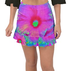 Psychedelic Pink And Red Hibiscus Flower Fishtail Mini Chiffon Skirt by myrubiogarden