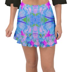 Pink And Purple Dahlia On Blue Pattern Fishtail Mini Chiffon Skirt by myrubiogarden