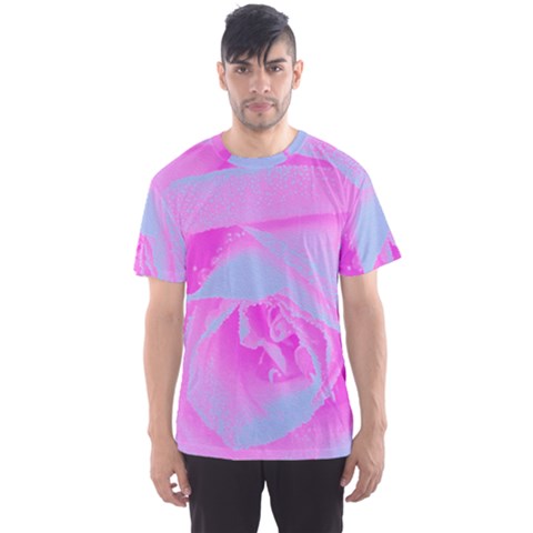 Perfect Hot Pink And Light Blue Rose Detail Men s Sports Mesh Tee by myrubiogarden