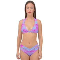 Perfect Hot Pink And Light Blue Rose Detail Double Strap Halter Bikini Set by myrubiogarden