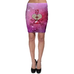 Wonderful Hearts With Floral Elements Bodycon Skirt by FantasyWorld7