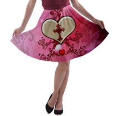 Wonderful Hearts With Floral Elements A-line Skater Skirt by FantasyWorld7