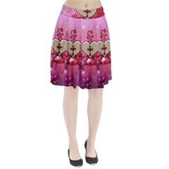 Wonderful Hearts With Floral Elements Pleated Skirt by FantasyWorld7