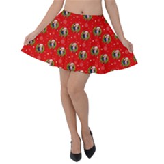 Trump Wrait Pattern Make Christmas Great Again Maga Funny Red Gift With Snowflakes And Trump Face Smiling Velvet Skater Skirt by snek