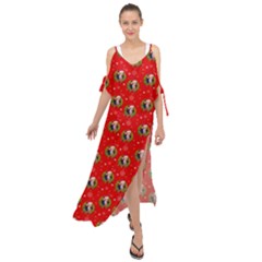 Trump Wrait Pattern Make Christmas Great Again Maga Funny Red Gift With Snowflakes And Trump Face Smiling Maxi Chiffon Cover Up Dress by snek