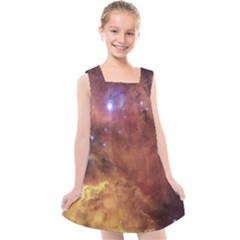 Cosmic Astronomy Sky With Stars Orange Brown And Yellow Kids  Cross Back Dress by genx