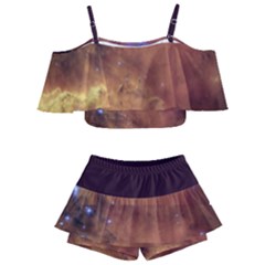 Cosmic Astronomy Sky With Stars Orange Brown And Yellow Kids  Off Shoulder Skirt Bikini by genx