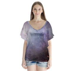 Orion Nebula Pastel Violet Purple Turquoise Blue Star Formation V-neck Flutter Sleeve Top by genx