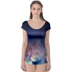 Lagoon Nebula Interstellar Cloud Pastel Pink, Turquoise And Yellow Stars Boyleg Leotard  by genx