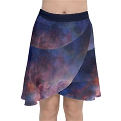 Lagoon Nebula Interstellar Cloud Pastel Pink, Turquoise And Yellow Stars Chiffon Wrap Front Skirt by genx