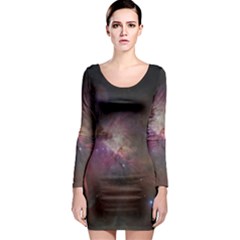 Orion Nebula Star Formation Orange Pink Brown Pastel Constellation Astronomy Long Sleeve Bodycon Dress by genx
