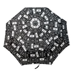 Tape Cassette 80s Retro Genx Pattern Black And White Folding Umbrellas by genx