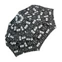 Tape Cassette 80s Retro GenX Pattern black and White Folding Umbrellas View2