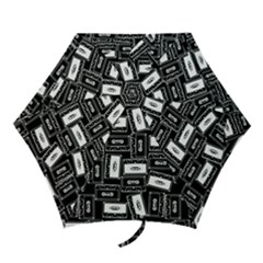 Tape Cassette 80s Retro Genx Pattern Black And White Mini Folding Umbrellas by genx