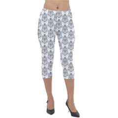 Scarab Pattern Egyptian Mythology Black And White Lightweight Velour Capri Leggings  by genx