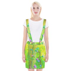 Hot Pink Abstract Rose Of Sharon On Bright Yellow Braces Suspender Skirt by myrubiogarden