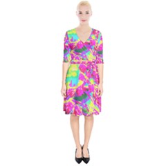Psychedelic Succulent Sedum Turquoise And Yellow Wrap Up Cocktail Dress by myrubiogarden