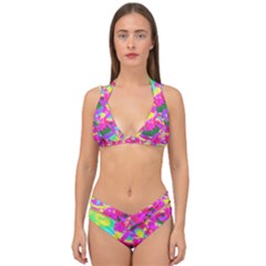 Psychedelic Succulent Sedum Turquoise And Yellow Double Strap Halter Bikini Set by myrubiogarden