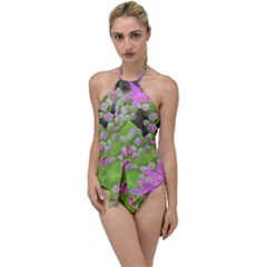 Hot Pink Succulent Sedum With Fleshy Green Leaves Go With The Flow One Piece Swimsuit by myrubiogarden
