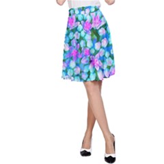 Blue And Hot Pink Succulent Sedum Flowers Detail A-line Skirt by myrubiogarden